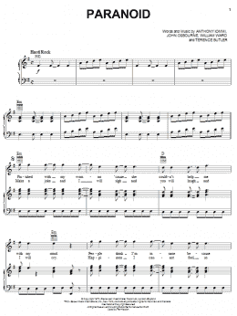 page one of Paranoid (Piano, Vocal & Guitar Chords (Right-Hand Melody))