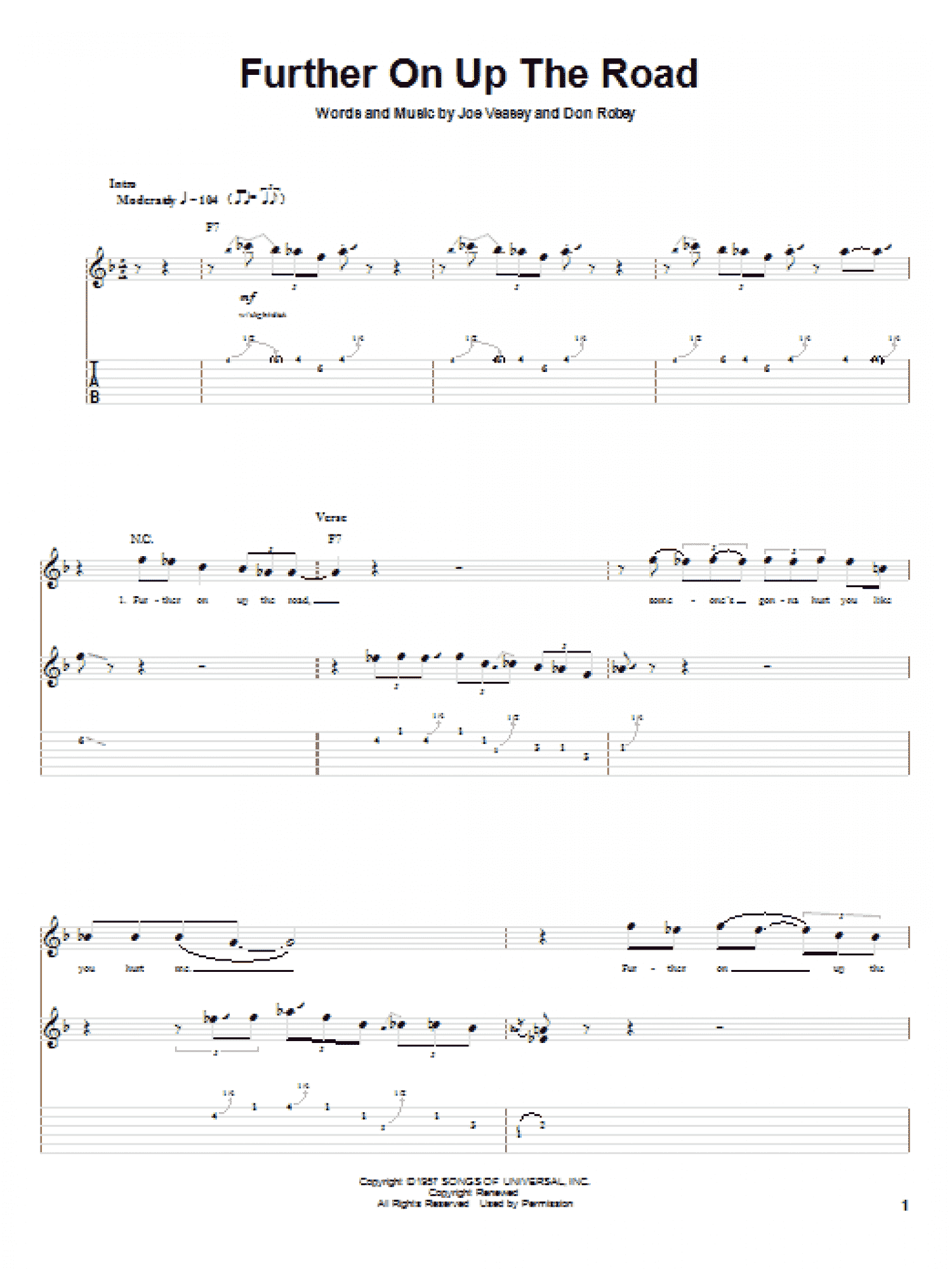 Further On Up The Road (Guitar Tab) - Print Sheet Music Now