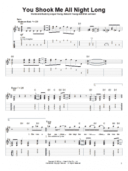 page one of You Shook Me All Night Long (Guitar Tab (Single Guitar))