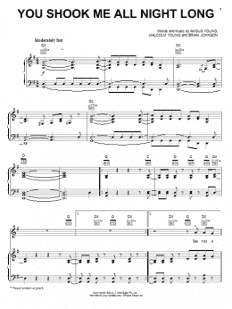 page one of You Shook Me All Night Long (Piano, Vocal & Guitar Chords (Right-Hand Melody))
