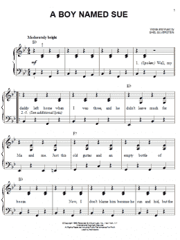 page one of A Boy Named Sue (Easy Piano)