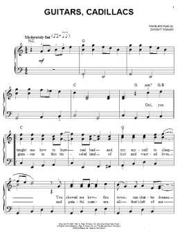 page one of Guitars, Cadillacs (Easy Piano)