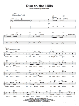 page one of Run To The Hills (Bass Guitar Tab)