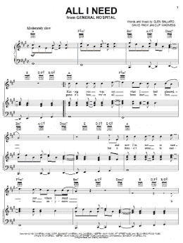 page one of All I Need (Piano, Vocal & Guitar Chords (Right-Hand Melody))