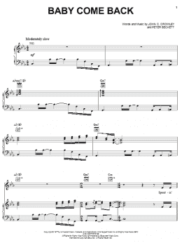 page one of Baby Come Back (Piano, Vocal & Guitar Chords (Right-Hand Melody))