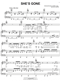 page one of She's Gone (Piano, Vocal & Guitar Chords (Right-Hand Melody))