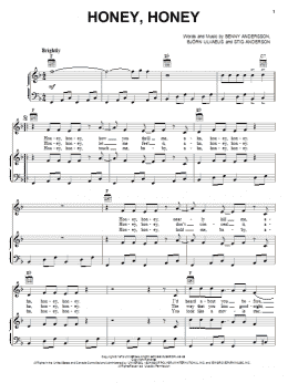 page one of Honey, Honey (Piano, Vocal & Guitar Chords (Right-Hand Melody))