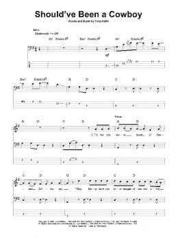 page one of Should've Been A Cowboy (Bass Guitar Tab)