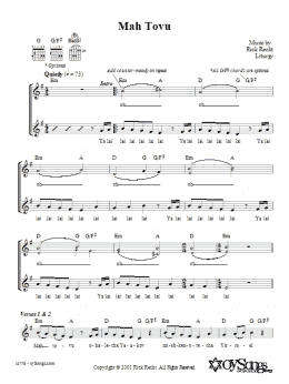 page one of Mah Tovu (Lead Sheet / Fake Book)