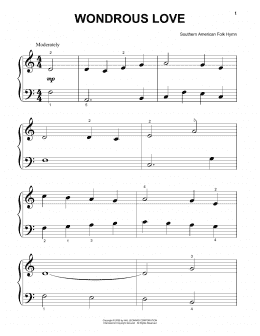 page one of Wondrous Love (Beginning Piano Solo)