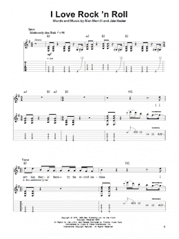 page one of I Love Rock 'N Roll (Guitar Tab (Single Guitar))