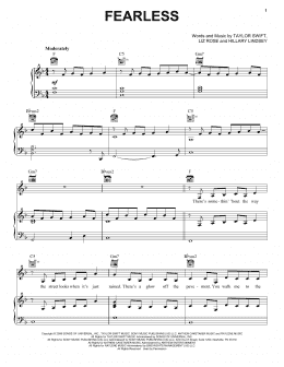 page one of Fearless (Piano, Vocal & Guitar Chords (Right-Hand Melody))