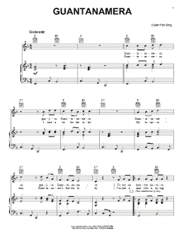 page one of Guantanamera (Piano, Vocal & Guitar Chords (Right-Hand Melody))