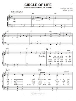 page one of Circle Of Life (from The Lion King) (Easy Piano)