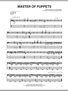 page one of Master Of Puppets (Bass Guitar Tab)