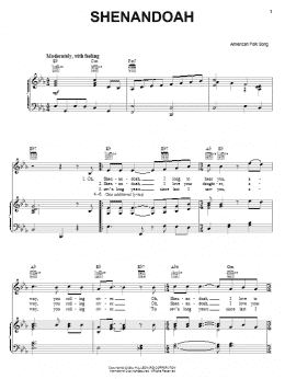 page one of Shenandoah (Piano, Vocal & Guitar Chords (Right-Hand Melody))