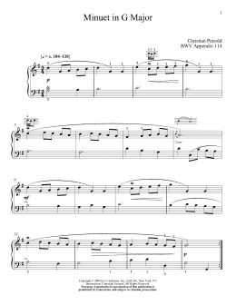 page one of Menuet In G Major, BWV App. 114 (Piano Solo)