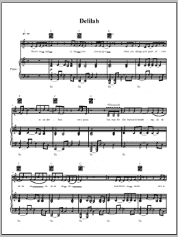 page one of Delilah (Piano, Vocal & Guitar Chords (Right-Hand Melody))