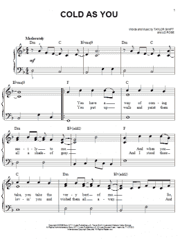 page one of Cold As You (Easy Piano)