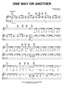 page one of One Way Or Another (Piano, Vocal & Guitar Chords (Right-Hand Melody))