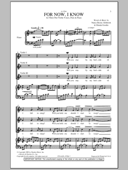 page one of For Now, I Know (3-Part Treble Choir)