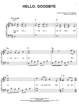 page one of Hello, Goodbye (Easy Piano)