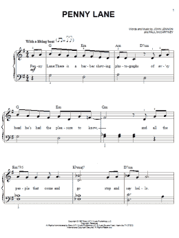 page one of Penny Lane (Easy Piano)