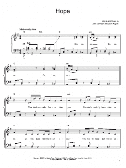 page one of Hope (Easy Piano)