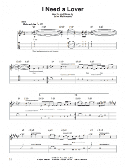 page one of I Need A Lover (Guitar Tab (Single Guitar))