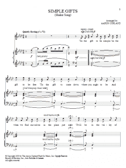 page one of Simple Gifts (Piano & Vocal)