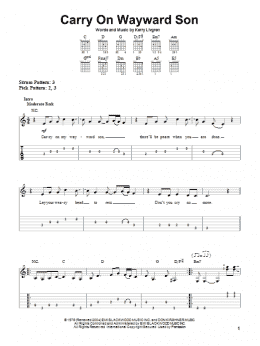 page one of Carry On Wayward Son (Easy Guitar Tab)