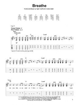 page one of Breathe (Easy Guitar Tab)