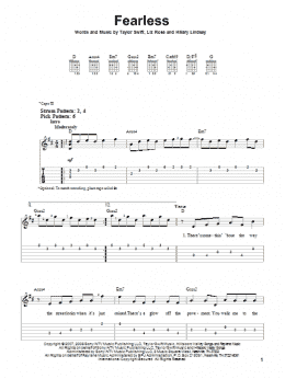 page one of Fearless (Easy Guitar Tab)