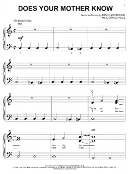 page one of Does Your Mother Know (Big Note Piano)