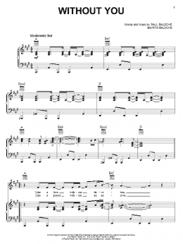 page one of Without You (Piano, Vocal & Guitar Chords (Right-Hand Melody))