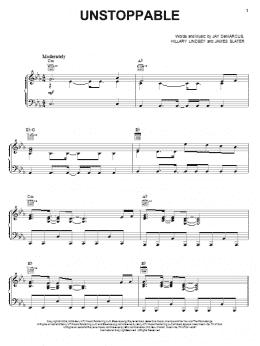 page one of Unstoppable (Piano, Vocal & Guitar Chords (Right-Hand Melody))