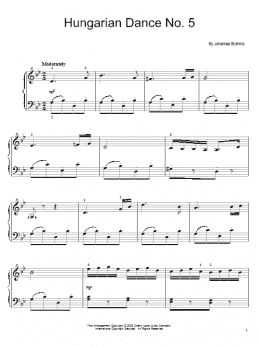 page one of Hungarian Dance No. 5 (Easy Piano)