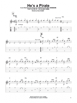 page one of He's A Pirate (from Pirates Of The Caribbean: The Curse of the Black Pearl) (Easy Guitar Tab)