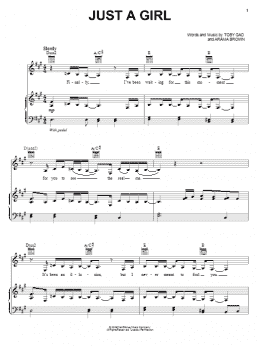 page one of Just A Girl (Piano, Vocal & Guitar Chords (Right-Hand Melody))