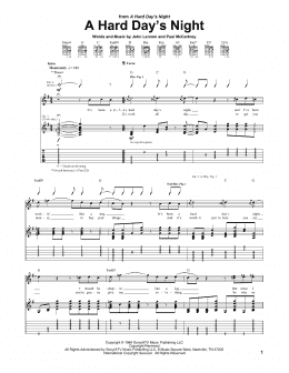 page one of A Hard Day's Night (Guitar Tab)