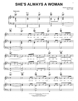 page one of She's Always A Woman (Piano, Vocal & Guitar Chords (Right-Hand Melody))