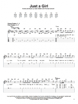 page one of Just A Girl (Easy Guitar Tab)