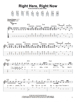 page one of Right Here, Right Now (Easy Guitar Tab)