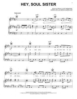 page one of Hey, Soul Sister (Piano, Vocal & Guitar Chords (Right-Hand Melody))