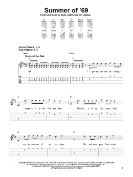 page one of Summer Of '69 (Easy Guitar Tab)