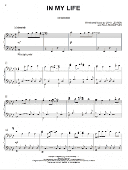 page one of In My Life (Piano Duet)