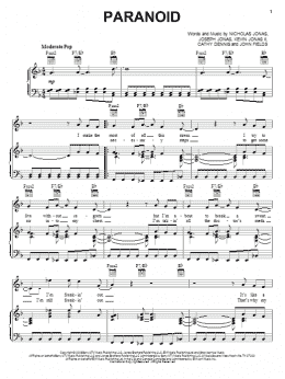 page one of Paranoid (Piano, Vocal & Guitar Chords (Right-Hand Melody))