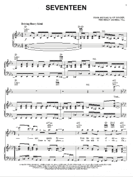 page one of Seventeen (Piano, Vocal & Guitar Chords (Right-Hand Melody))