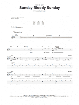 page one of Sunday Bloody Sunday (Guitar Tab)