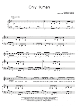 page one of Only Human (Piano, Vocal & Guitar Chords (Right-Hand Melody))